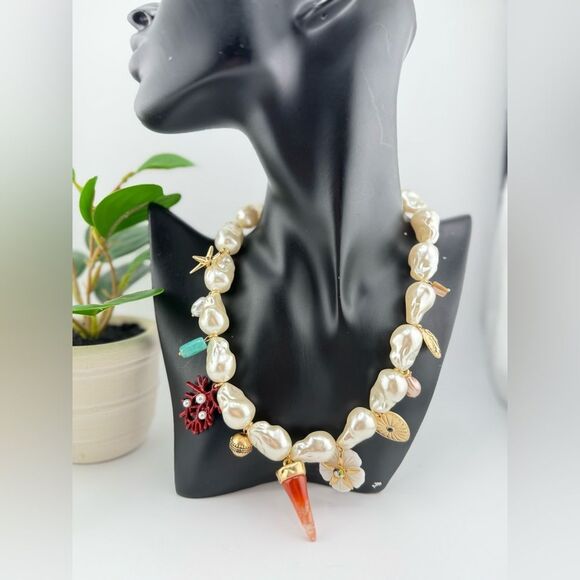 Statement Baroque Pearl Charm Necklace - Bold, Artistic & Unique - Picture 9 of 11